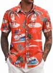 COOFANDY Christmas Shirt for Men Short Sleeve Floral Hawaiian Shirt Santa Vacation Shirts