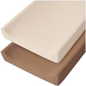 Konssy 2 Pack Muslin Changing Pad Cover for Baby Girls Boys 100% Cotton Fitted Diaper Changing Table Cover Set, Soft Changing Pad Sheets (Brown, Cream)