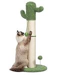 PEQULTI Cat Scratching Post Tall for Large Cats Cactus Scratcher for Indoor Cat with Toy Balls Spring Ball Catcher and Fully Wrapped Strong Sisal Rope, White Large