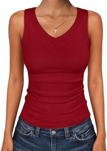 ANRABESS Tank Tops for Women V Neck Ribbed Knit Slim Fitted Sleeveless Basic Tee Tanks Casual Summer Clothes 2026 Red XXL
