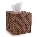 Rattan Tissue Box Cover Square Napkin Holder for Home Office Car (Honey Brown, 14x14x15CM)