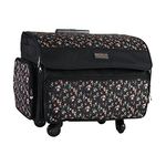 Everything Mary 4 Wheel Collapsible Deluxe Sewing Machine Storage Case, Black Floral - Rolling Trolley Carrying Bag Compatible with Brother, Singer, and Most Machines