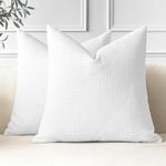 JOTOM Set of 2 Cushion Covers 60x60 cm Linen White Decorative Throw Pillow Covers 24x24 Inch Square Cushion Case Home Decor Pillowcases for Couch Sofa Living Room Bed (White)