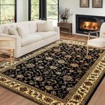 Fit Even Marrakesh Rug – Large Washable Non-Slip Carpet for living Room, Bedroom, Lounge, Dining, Kitchen, Fluffy Thick Soft Traditional Indoor Floor Rugs (Black - 210, 120x170 cm)