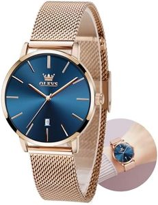 OLEVS Rose Gold Watch for Women Small Face Womens Watches for Small Wrists Blue Face Thin Watches For Women Stainless Steel Dress Mesh Women Watch with Date Fashion Ladies Watch Waterproof Reloj de Mujer