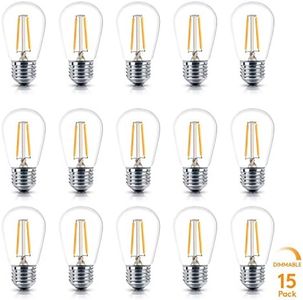 Brightech Ambience PRO Replacement LED Light Bulbs, 2 Watt Vintage LED Edison Bulbs, 2500K Warm White Dimmable Outdoor String Lights Bulbs, E26 Base - 15 Pack