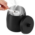 Large Ashtrays for Cigarettes Outdoor Ashtray with Lid, Outdoor Ashtrays for Cigarettes Patio, Metal Ash Tray Sets Windproof Outside Covers Iron Odorless Stainless Steel, Black Ashtray, Large