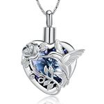 Yinplsmemory Hummingbird Urn Necklace for Ashes Crystal Heart Cremation Jewelry for Ashes for Women Keepsake Memorial Jewelry for Human/Pet Ashes