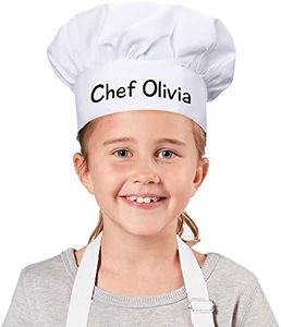 GiftsForYouNow Personalized Youth White Chef Hat, One Sized Fits Most, 18" to 21.5" Stretchable Band, Customized Any Message Kids Chef Hat, Kids Kitchen Gear