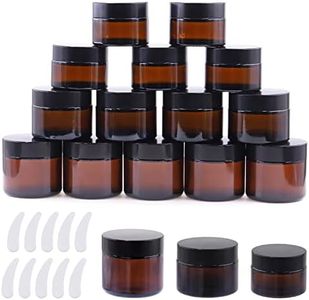 Cimeton 15Pack 1oz 1.7oz 2oz Amber Glass Jars with Inner Liners and Black Lids, Amber Round Containers Cosmetic Glass Jars Come with 10Pcs Plastic Scrapers for Storing Lip Body Scrub Lotion Makeup