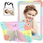 HOGENL for iPad 9th 8th 7th Generation Case for Kids Girl with Pencil Holder, for iPad 10.2 Case with Butterfly Stand Shoulder Strap Shockproof Protective Cover for iPad Air 3rd Gen, Multicolor