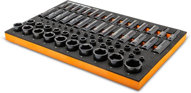 GEARWRENCH 66-Piece Metric Impact Socket Set – 1/4, 3/8, 1/2 Drive, Foam Tray