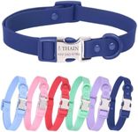 THAIN Personalized Waterproof Dog Collar with Name Plate,Custom Easy Clean PVC Dog Collar with Engraved Buckle ID Name and Number for Small Medium Large Dogs (Navy, S)