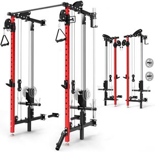Roygym Folding Squat Rack, Wall Mounted Power Rack with Dual Independent Pulley System, Multi-Function Power Cage with 5 Adjustable Function Modes, Power Rack Trainer for Space Saving Home Gym