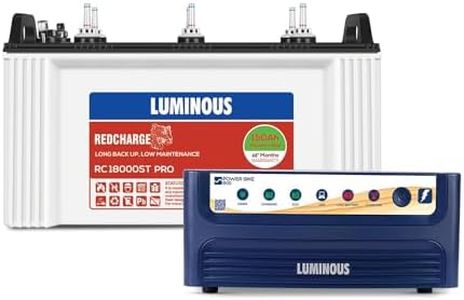 Luminous Inverter & Battery Combo for Home,Office & Shops|Power Sine 800 Pure Sine Wave 700VA/12V Inverter with RC18000ST PRO Short Tubular 150Ah Battery |Warranty: 36 month(Inverter)&48month(Battery)
