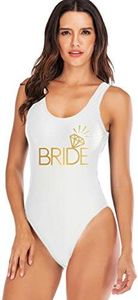 elightvap Women's Bride to Be Squad One Piece Letter Print High Cut Monokini Bridesmaid Team Swimsuit, White 1-bride Diamond, Medium