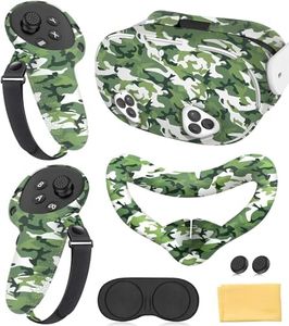 Silicone Cover Set Compatible with Meta Quest 3S Accessories, VR Protector Face Cover, Controller Grips, Front Shell Headset and Lens Protective (Camouflage Green)