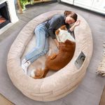 Human Dog Bed for Adults & Furry Friends | Warm & Comfortable Human Sized Dog Bed | Bean Bag Dog Bed | Giant Dog Bed for Humans & Pets | Human Size Dog Bed For Adults | Beige | Detachable Cover