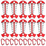 TOBWOLF 10PCS Red Deck Anchor Pegs with Carabiners, Windproof Aluminum Deck Tie Down Spring Tent Stakes, Camping Outdoor Fishbone Tent Anchors Tent Rope Tensioner Guyline Cord Adjuster Tent Pegs