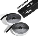 royalkart Self Adhesive Hook and Loop Tape Roll Strips ; Adhesive Back Mounting Tape for Picture and Tools Hanging Pedal Board Fastening (12m Hook + 12m Loop)(Black)