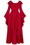 jutrisujo Medieval Costume Women Renaissance Dress Long Sleeve Trumpet Gown Deluxe Victorian Vintage Cosplay Party Halloween Wine Red M