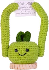 CoFuBcad Handmade Frontl Support Green Apple Gift, Cute Crochet Apple Knitted Doll Decoration with Front Card, Wooden Base for Birthday Gift Home Decoration.