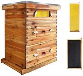 10-Frame Complete Beehive Kit, Wax Coated Bee Hives for Beginner, Includes 2 Deep Box and 1 Medium Bee Box with Acrylic Window, Beehives Frames and Wax Foundations for Beekeeping Supplement
