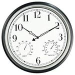 16 Inch Large Indoor Outdoor Wall Clock,Waterproof Non-Ticking Clock with Thermometer and Hygrometer Combo,Battery Operated Clock Wall Decorative- Silver