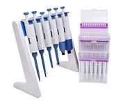 Complete 6 Micropipettes Kit 0.1μl to 10ml : 6 Pipettors (0.1-2.5μl, 0.5-10μl, 10-100μl, 100-1000μl, 1000-5000μl, 2-10ml); Pipette Stand; 5 Racks of Sterile Pipette Tips (342 Tips)