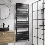 DuraTherm® 1600 x 600mm Flat Panel Heated Towel Rail Radiator Modern Central Heating Bathroom Warmer Wall Mounted Ladder Rad, Matt Black