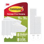 Command Medium and Large Picture Hanging Strips, Damage Free Hanging Picture Hangers, No Tools Wall Hanging Strips for Living Spaces, White, 8 Medium Pairs and 8 Large Pairs