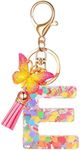 Purple and Pink Initial Letter Butterfly Tassel Keychains, Alphabet Resin Keyring Bulk A-Z for Wallet Purses, E, 1