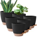 6 Pack Plant Pots Indoor 8/7/6.5/6/5.5/5 Inch Self Watering Planters for Indoor Plants Flower Pots for Indoor Plants with Drainage Holes and Saucer for Home Garden Indoor Outdoor(Black)