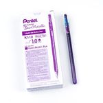 Pentel Hybrid Dual Metallic, Iridescent Gel Pen with Dazzling Dual-Colour Sparkle Effect, 1.0mm Bold Point, Violet and Metallic Blue, K110-DV, Box of 12