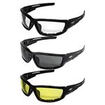 Global Vision Sly Padded Motorcycle Sunglasses Black Riding Glasses for Men or Women (Clear Smoke & Yellow)