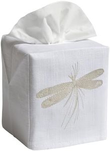 Jacaranda Living Square Tissue Box Cover, Linen/Cotton Fabric Tissue Holder, Decorative Cloth Tissue Cube Cover, Nature Designs Dragonfly, Classic (Beige)