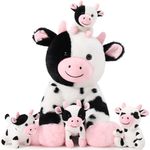 MorisMos Cow Teddy Plush Toy with Babies inside, Lifelike Dairy Cattle Stuffed Animal Soft Toys Cuddly, Kawaii Presents for Kids Girls Boys Christmas Birthday Party Decorations (37cm)