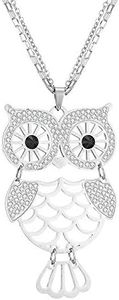 Collana lunga a doppio strato in acciaio inox anallergico con ciondolo a forma di gufo con cristalli brillanti, gioiello alla moda da donna, collana per maglione, regalo per amici e mamme, Cristallo,
