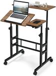 Tangkula Mobile Standing Desk Stand Up Desk, Height Adjustable Home Office Desk with Standing & Seating 2 Modes, Tilting Tabletop & Flexible Wheels, Rolling Laptop Cart Sit Stand Desk (Walnut)