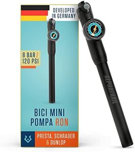 Alphatrail Minipompa Ron - Per tutte le valvole 8,3 Bar / 120 PSI pressione massima I manometro grande (Ø32mm) I Tubo flessibile estensibile da 15 cm I pompa bicicletta per presta, schrader & dunlop