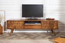 Angel Furniture Sheesham Wood Hexagoanl Brick Design Entertainment Unit | Tv Unit (Honey Finish) | Living Room Tv Console