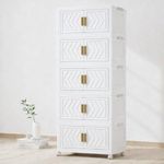 Owme Collapsible Plastic Wardrobe for Unisex | 5-Tier Multi-Layer Storage Cabinet with Doors & Drawers | Portable Clothes Organizer for Bedroom, Kids Room, Nursery, Home Closet - Ivory