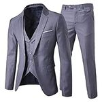 Cloudstyle Mens 3-Piece Suit Notched Lapel One Button Slim Fit Formal Jacket Vest Pants Set Grey