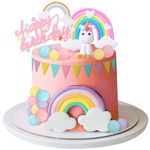 Radsocken 25 PCS Unicorn Cake Toppers,Rainbow Cake Topper Happy Birthday Cake Topper Mini Ball Cake Topper Decorations for Girl Kid Women Birthday Party