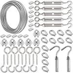 30M Garden Wire For Climbing Plants, AMLOOPH Picture Wire Heavy Duty Decking Rope Stainless Steel Cable Wire 2MM Fence Wire Rope Clips Turnbuckle Wire Tensioner For String Lights Hanging Kit(48pcs)