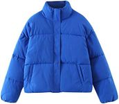 Flygo Womens Cropped Puffer Jacket Lightweight Quilted Outerwear Bubble Warm Padded Short Down Coat (Blue-XL)