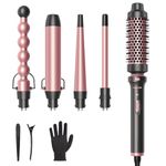 Wavytalk 5 in 1 Curling Wand Set, Curling Iron Set with Thermal Brush and 4 Interchangeable Ceramic Curling Wand(0.5”-1.25”),Instant Heat Up,Rose Gold