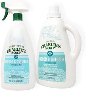 Charlie's Soap Indoor & Outdoor Surface Cleaner Refill (107 Fl. Oz.) Biodegradable Natural Outdoor Cleaning Spray – Safe for Indoor Use (2 Pack - One 32oz Sprayer and One 75oz Refill)