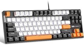 MageGee 75% Mechanical Gaming Keyboard, Yellow Switch, LED White Backlit, 87 Keys Compact TKL Wired Computer Keyboards for Windows Laptop PC Gamer - White/Black