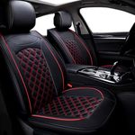 WANGIRL 2pc Universal PU Leather Car Seat Covers Front, Luxury Waterproof Car Seat Protector, Adjustable Removable Auto Seat Cushions (Black Red)